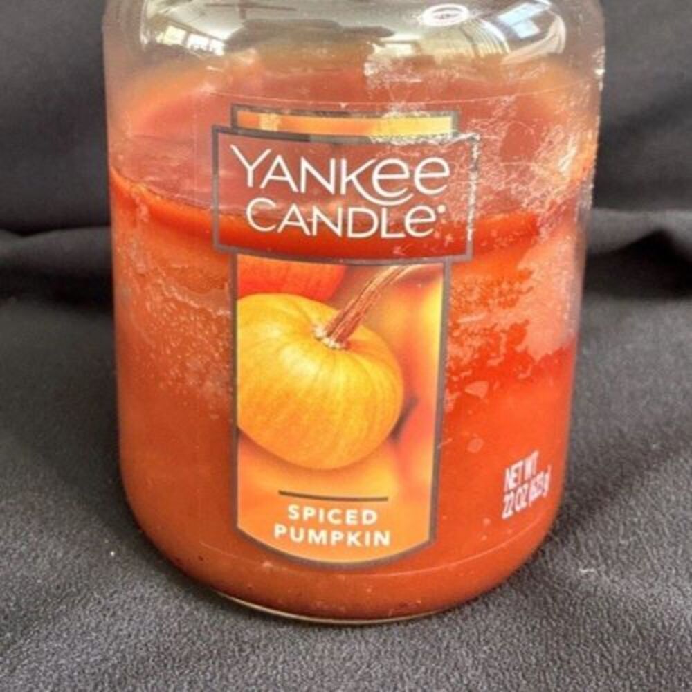 Yankee Candle 22oz Jar Spiced Pumpkin Large Used Clean Burn Thanksgiving Fall - Picture 7 of 7